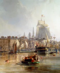 Navire dans le port de Rouen en 1855 (détail)