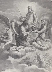 Saint Louis de France reçu au ciel par le Christ et deux anges