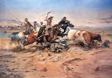 Cowboys attrapant un bouvillon