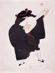 Costume pour le personnage du guitariste du Barbier de Séville de Gioacchino Rossini, croquis de Charles Martin (1884-1934)