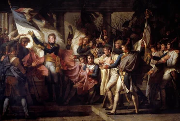 Le maréchal Michel Ney remet aux soldats du 76e régiment de ligne leurs drapeaux retrouvés le 7/11/1805