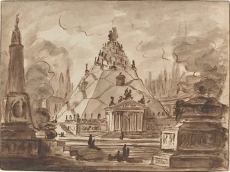 Fantaisie architecturale avec un mausolée pyramidal