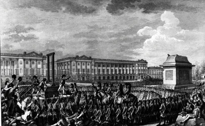Le jour du 21 janvier 1793 : La mort de Louis XVI (1754-93) sur la Place de la Révolution, gravé par Isidore Stanislas Helman (1743-1809) 1793