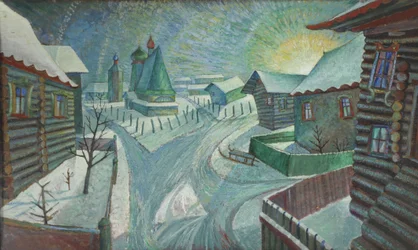 Un village russe (huile sur toile)