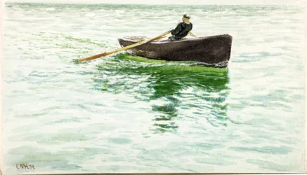 Homme ramant une barque