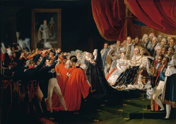 France, Versailles, La Duchesse de Berry présentant le Duc de Bordeaux aux spectateurs