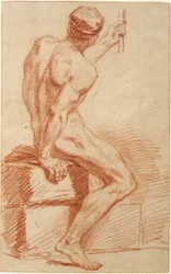 Étude de nu : homme assis, vu de dos
