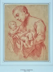 Jeune religieux tenant un enfant
