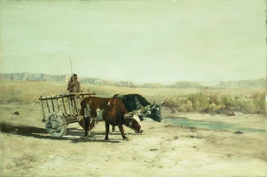 Un chariot à bœufs au Nouveau-Mexique