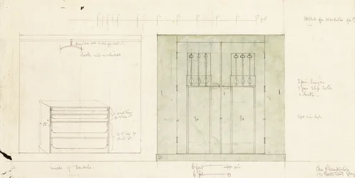Conception pour une armoire, montrée en élévation de la façade et de l