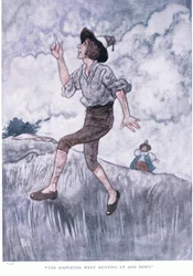 Le simplet allait chasser de haut en bas