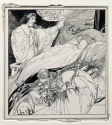 Là Elle Était, Si Belle, illustration de Briar Rose, The True Annals of Fairyland - The Reign of King Herla, pub. par J.M. Dent & Co. Ltd., 1900