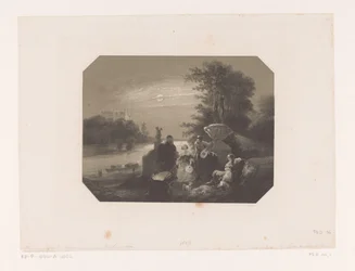 Hommes et femmes dans un paysage au clair de lune