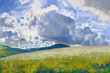 Champ de chaume : Rooks  Crows, 2015 (huile sur toile)