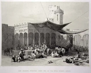 Pendjab : Soldats sikhs recevant leur solde au Royal Durbar, Lahore, planche 12 de 