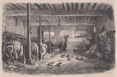 Une étable, du Magasin Pittoresque, vers 1852