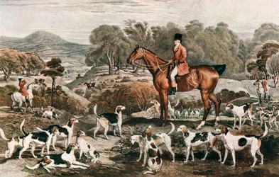 Ralph John Lambton et son cheval Undertaker et chiens, fin XVIIIe siècle, 1912