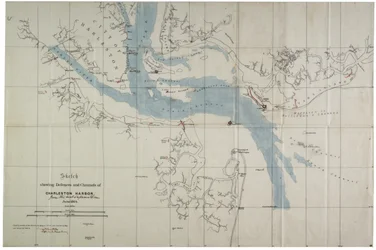 Croquis montrant les défenses et les canaux du port de Charleston, juin 1864
