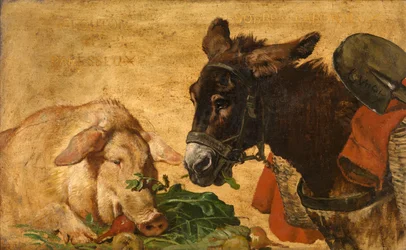 Gourmand et paresseux, modéré et industrieux (huile sur toile)