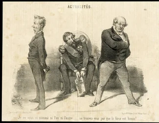 Illustration de Charles Vernier (? -1887) dans Le Charivari - Président de la République, Ministère, Fauteuil (symbole du pouvoir) - Napoléon III, Barrot Odilon (1791-1873), Ministre, Faucher Léon (1803-1854)