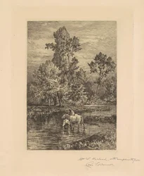 Paysage avec chevaux buvant