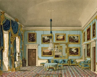 La Chambre de Velours Bleu à Buckingham House, gravée par Daniel Havell