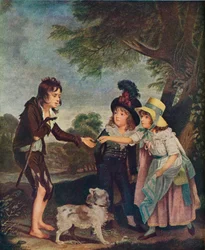 Portrait des enfants de Sir Francis Ford donnant une pièce à un garçon mendiant. Exposé en 1793, 1906