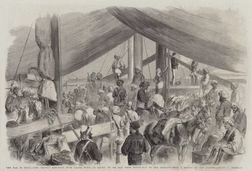 La guerre en Chine, la canonnière Havoc, avec le cheval de Fane à bord, en route de Talien-Wan à Pehtang