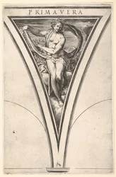 Printemps Primavera représentée comme une femme portant un drapé flottant et des guirlandes..., vers 1570-1615