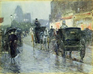 Fiacres à cheval le soir, New York, c.1890