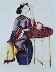 Une femme chinoise arrangeant ses cheveux, période Qianlong (1736-96)
