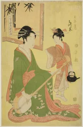 Beautés parodiant les sept sages - Une sélection de jeunes courtisanes (Shichi kenjin yatsushi bijin shinzo zoroe) : Mitsuito de Hyogoya