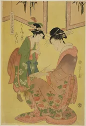 Beautés parodiant les sept sages - Une sélection de jeunes courtisanes : Hanasaki du Daimonjiya
