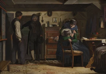 Le charpentier du village apportant un cercueil pour un enfant mort