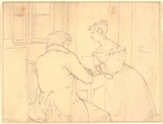 Le peintre C.D. Gebauer dessinant pour Mademoiselle Margrethe Hahn