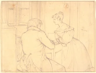 Le peintre C.D. Gebauer dessinant pour Mademoiselle Margrethe Hahn