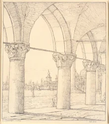 Partie de la colonnade sous le palais des Doges à Venise