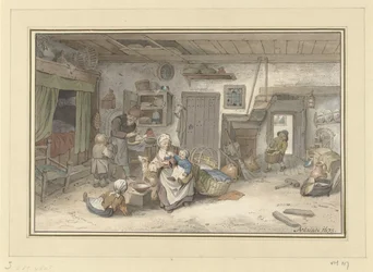 Intérieur avec famille de paysans