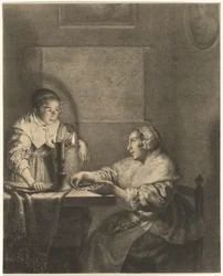 Intérieur avec dame et servante à la lumière des bougies