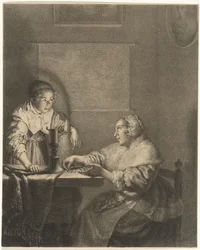 Intérieur avec dame et servante à la lumière des bougies