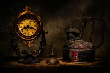 Horloge vintage et bidon d