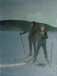 Pêche sur glace avec ski, soir