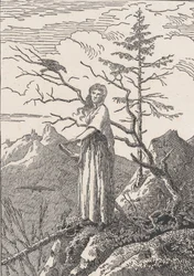 Femme avec un Corbeau Die Frau mit dem Raben am Abgrund