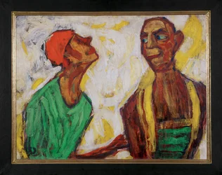 Une conversation de clowns (détrempe et huile sur toile)