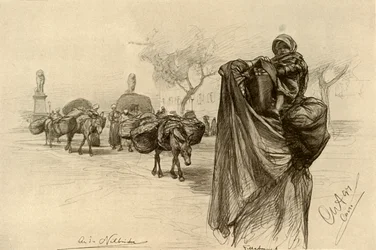 Femme et enfant près du pont Kobri el Gezira, Le Caire