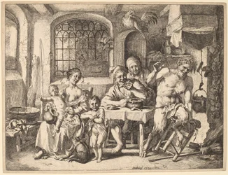 Un Satyre visitant une famille de paysans
