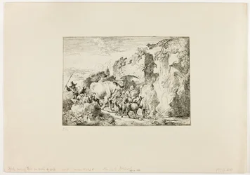 Troupeau passant par une arche de roche