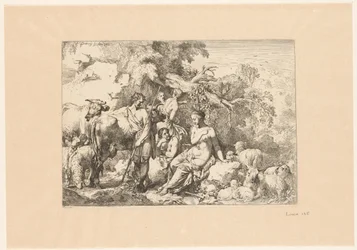 Berger avec troupeau et quatre muses