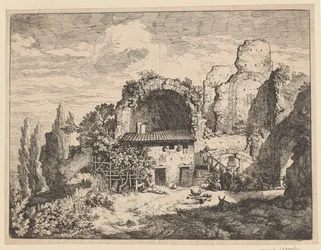 Paysage avec ruines et bâtiments agricoles