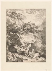 Paysage rocheux avec deux figures reposant sur une pierre (série: Œuvre de C. G. E. Dietrich)